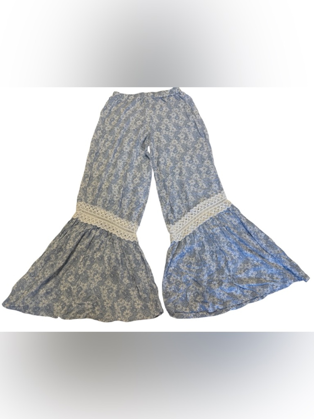 Ocean Drive Bohemian Blue White Floral Wide Leg Pants Small